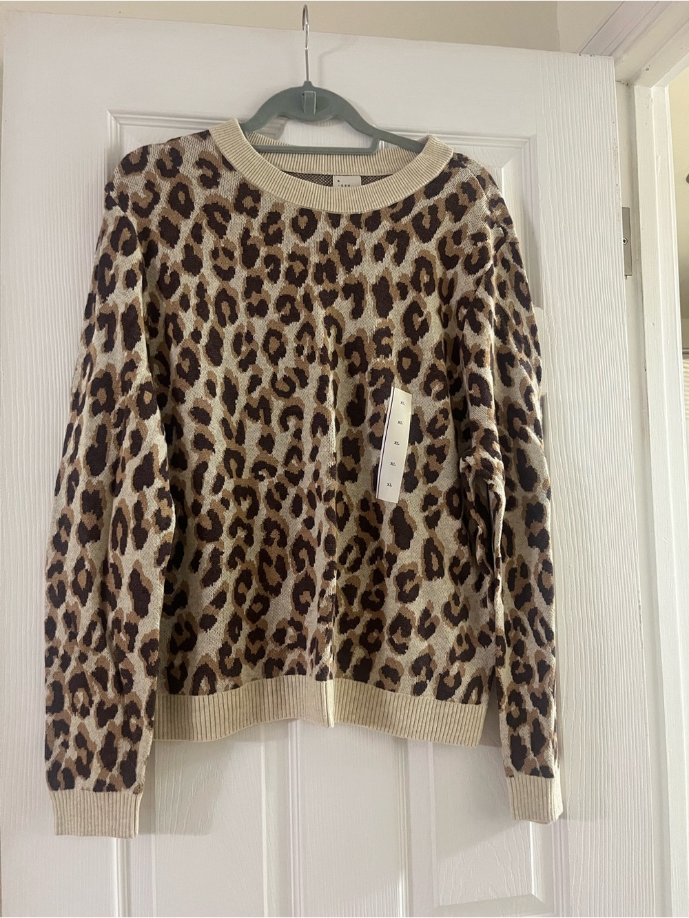 a new day Leopard Print Crewneck Sweater - Beige, Brown